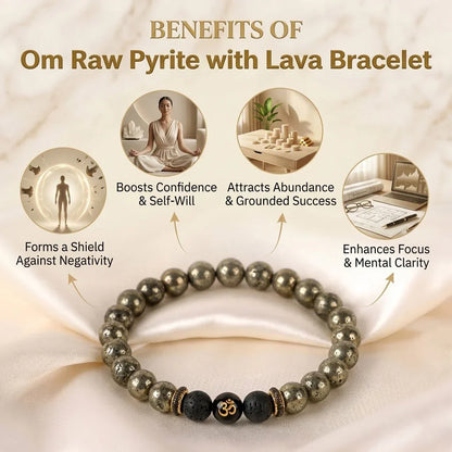 Astro Vedic Om Raw Pyrite with Lava Stone Bracelet